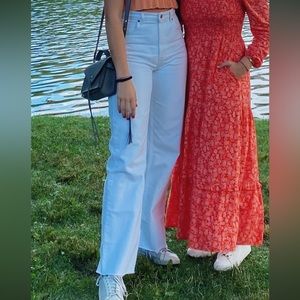 Zara wide leg full length white jeans